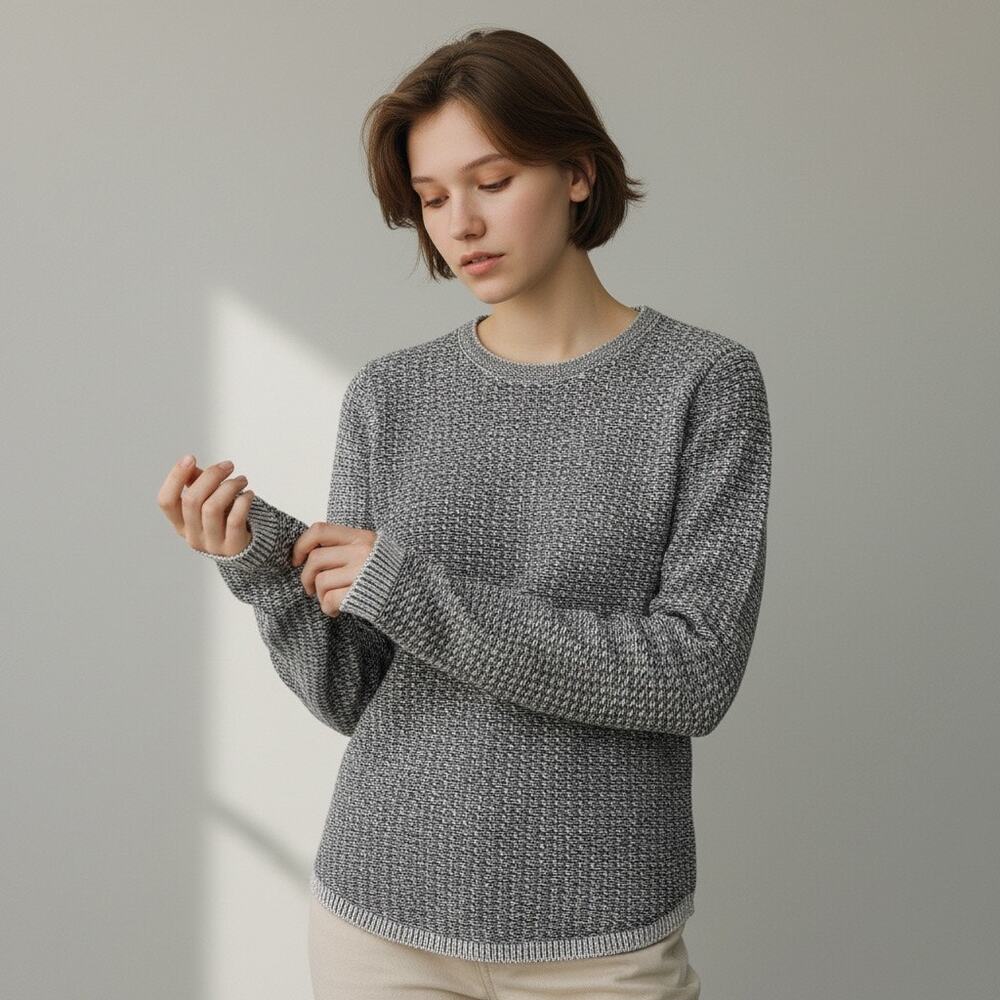 Vintage Cotton Knit Sweater size M Gray Cozy Minimalist